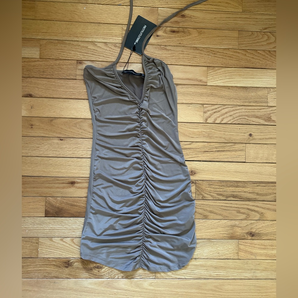 Pretty Little Thing Mocha Ruched Halterneck